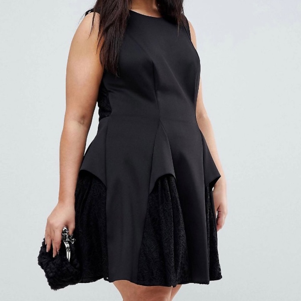 ASOS Curve Scuba Lace Godet Black Mini Dress